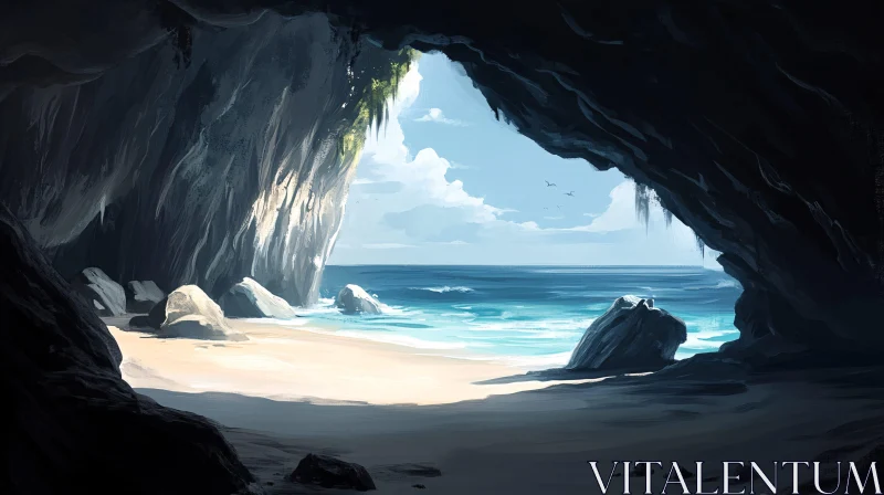 AI ART Tranquil Coastal Scene from a Cave