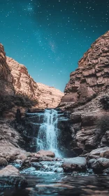 Celestial Waterfall Cascading in Desert Canyon