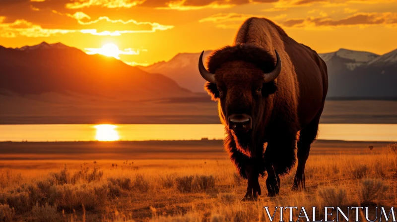 AI ART Bison in Golden Light: A Majestic Portrait of Wildlife