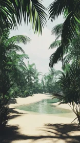 Tropical Paradise: Palm Trees and Stream