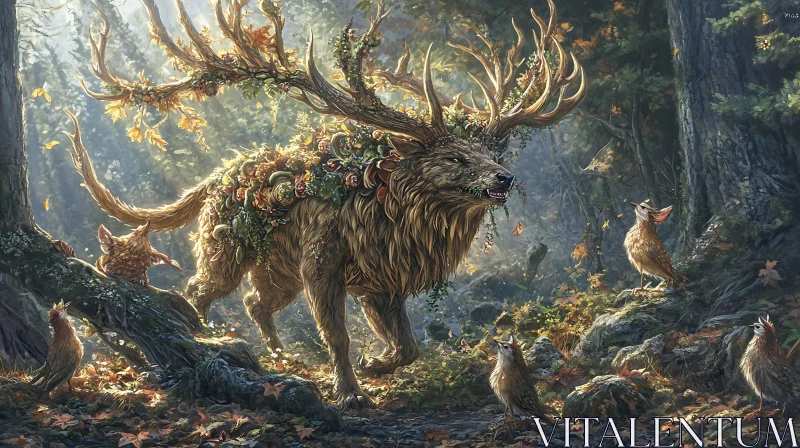 Enchanted Forest and Mythical Beast AI Image