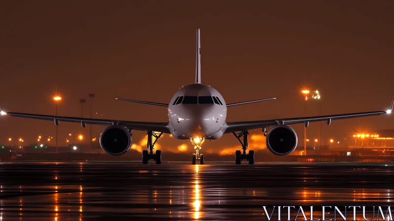 Nighttime Airport Scene with Airplane AI Image