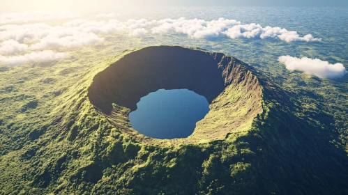 Tranquil Blue Lake within Green Volcanic Crater