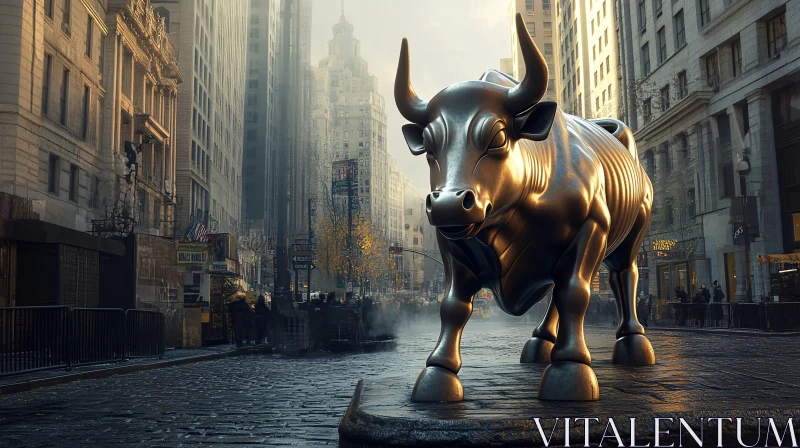 Iconic Bull Statue in the Heart of Financial Center AI Image