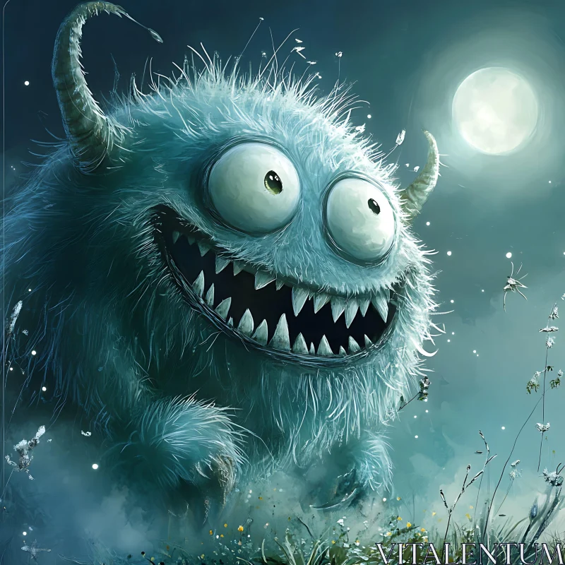 AI ART Curious Monster in Moonlit Field