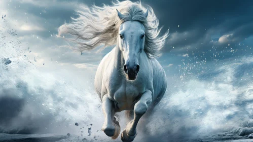 Mystic White Horse in Waves: A Blend of Fantasy and Technology
