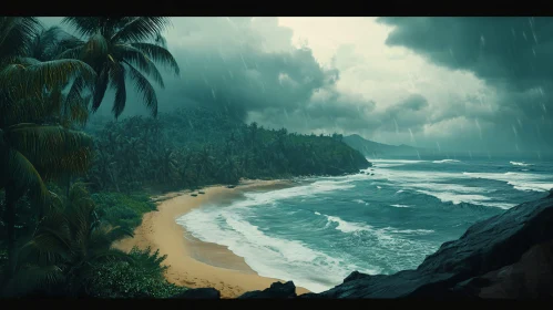 Tropical Storm Over a Coastal Beach