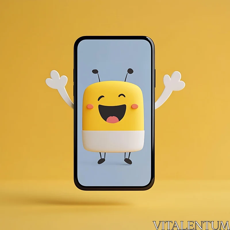 Smiling Animated Figure on Mobile AI Image