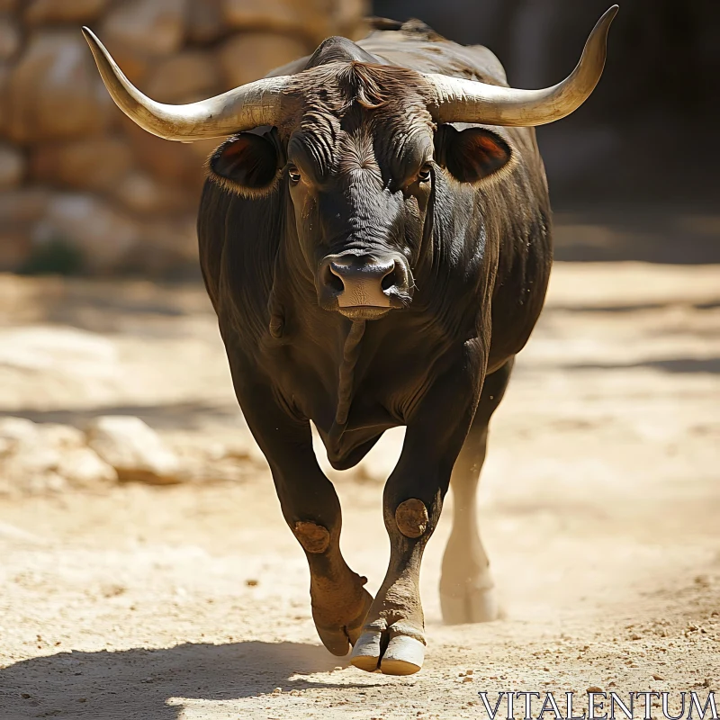 Majestic Black Bull in Motion AI Image