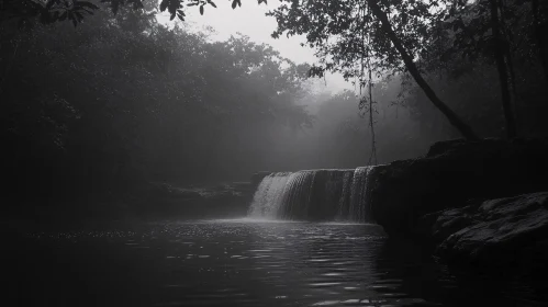 Ethereal Waterfall in Monochromatic Forest