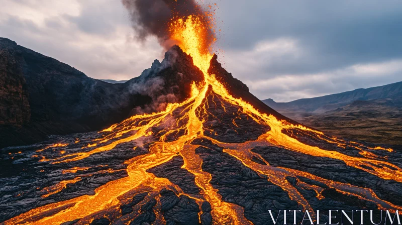 AI ART Volcano Erupting with Molten Lava Flowing