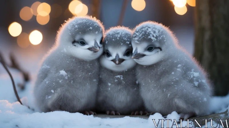 Baby Penguins in Snow - Escher-Inspired Portraits AI Image