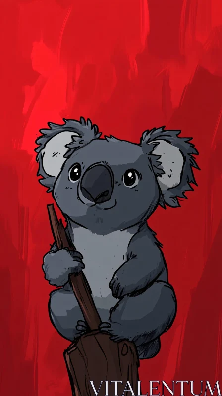 Cute Koala Art on Red Background AI Image