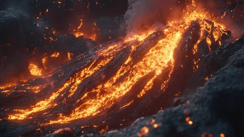 Glowing Lava Erupting from a Volcano