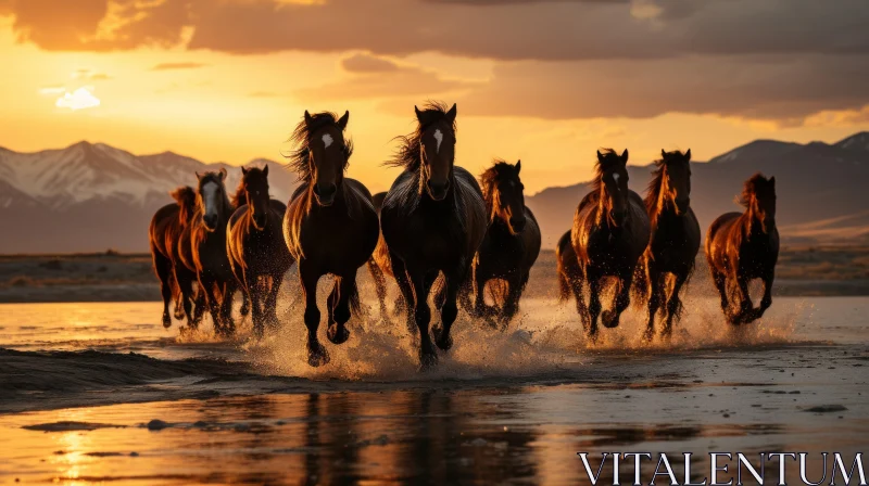 Horses Galloping at Sunset - An Untamed Beauty AI Image