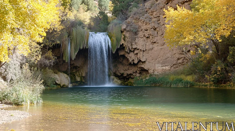 Autumn Waterfall Scene with Natural Beauty AI Image