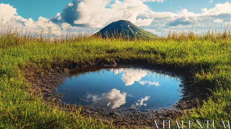 AI ART Picturesque Landscape with Mountain and Reflective Pond