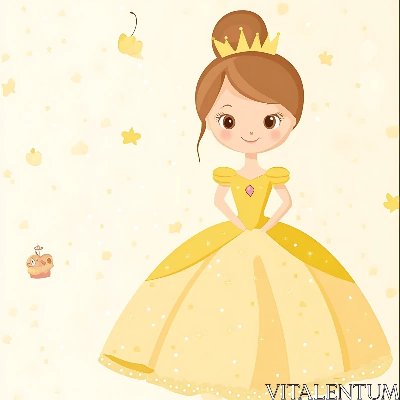 Fairy Tale Princess in Yellow Attire AI Image