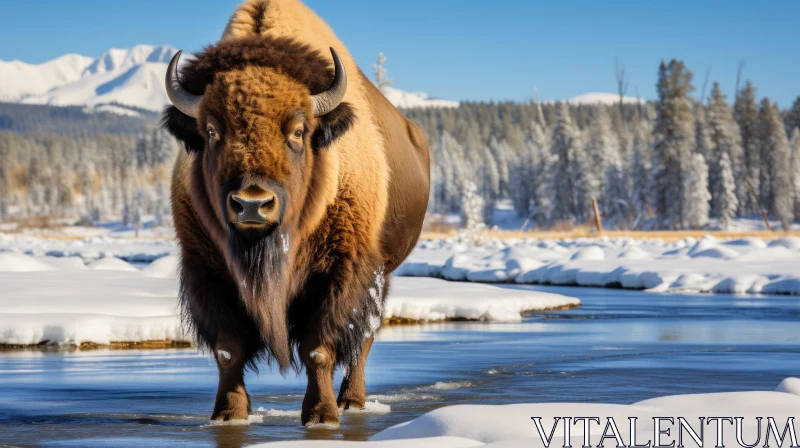 Buffalo in Snow - A Precisionist Depiction of American Wildlife AI Image