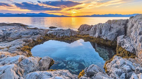 Serene Coastal Sunset with Natural Rock Pool