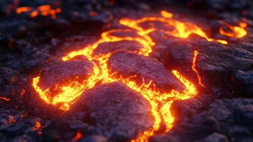 Close-Up View of Flowing Lava and Charred Rocks