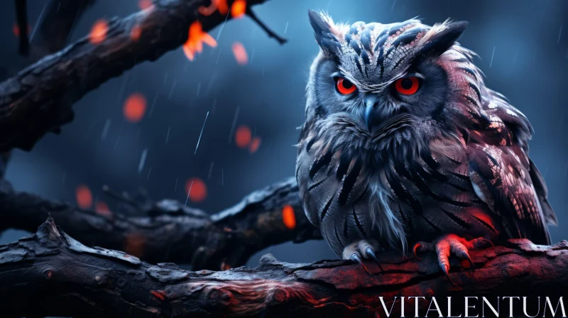 Fantasy Themed Owl in Rain - Charred and Intense AI Image