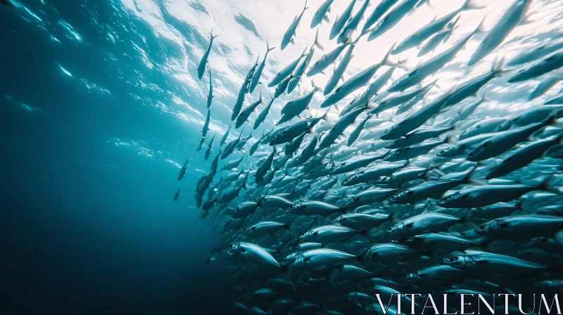 Marine Life: School of Fish in the Ocean AI Image