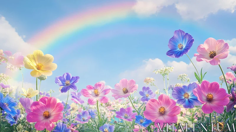 AI ART Rainbow Over a Blooming Flower Field