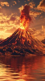 Volcano Erupting with Fiery Lava