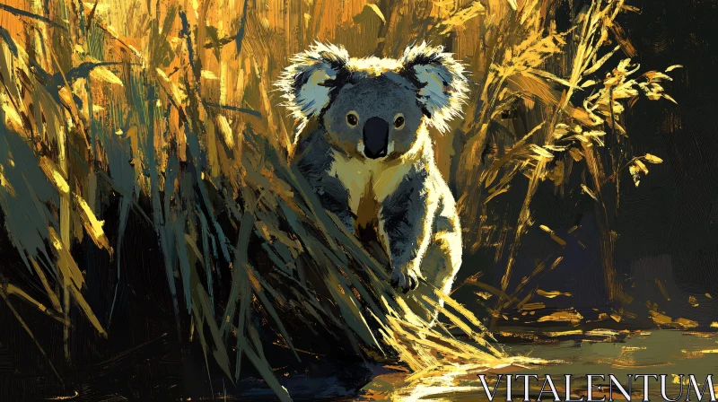 Koala Amongst Gold-Tinted Grasses AI Image