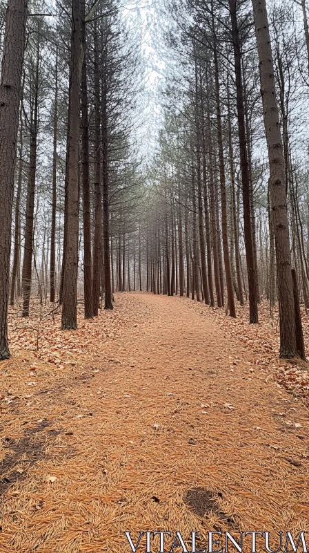 AI ART Forest Path Lined with Trees and Pine Needles