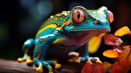 Colorful Frog on Log: A Close-up View with Photo-realistic Techniques