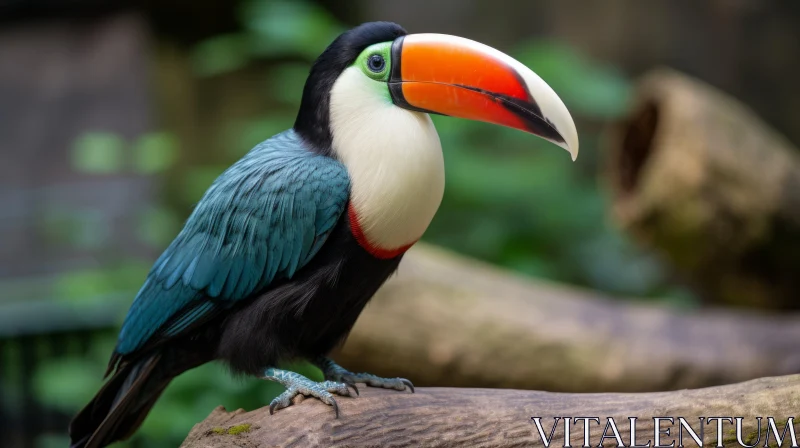 Colorful Toucan with Exaggerated Features on Branch AI Image