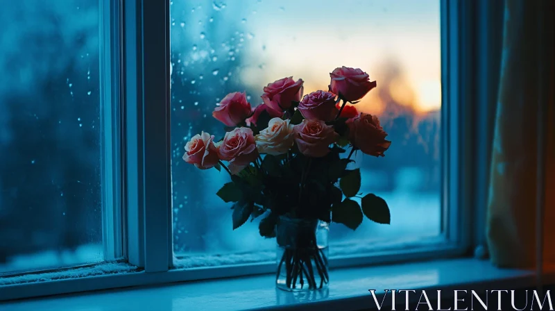 Romantic Rose Bouquets by the Window AI Image