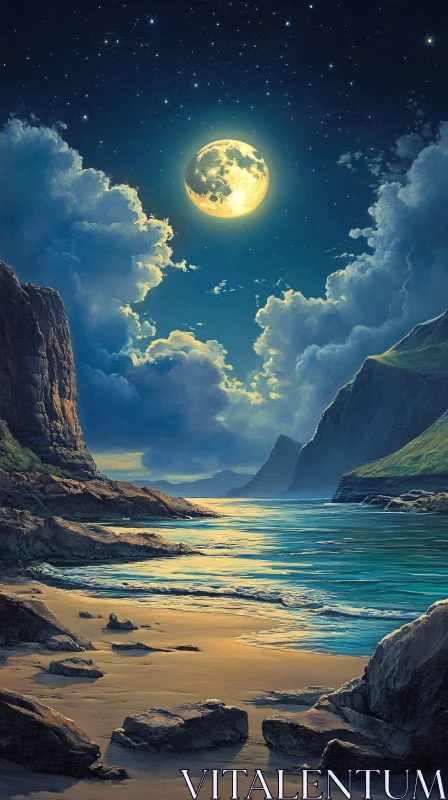 AI ART Serene Night Beach Landscape