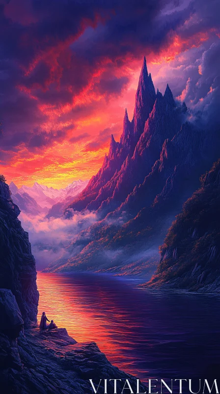 Stunning Sunset Over Jagged Mountain Peaks AI Image