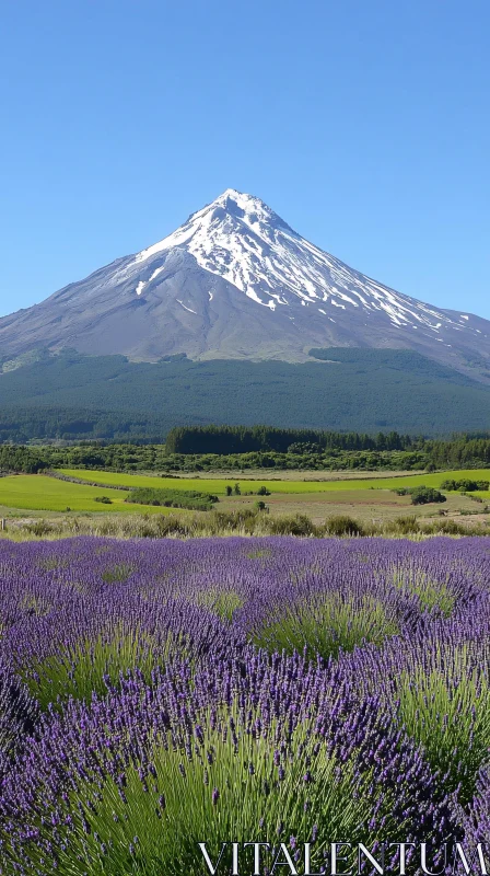 Serene Mountain and Lavender Field Landscape AI Image