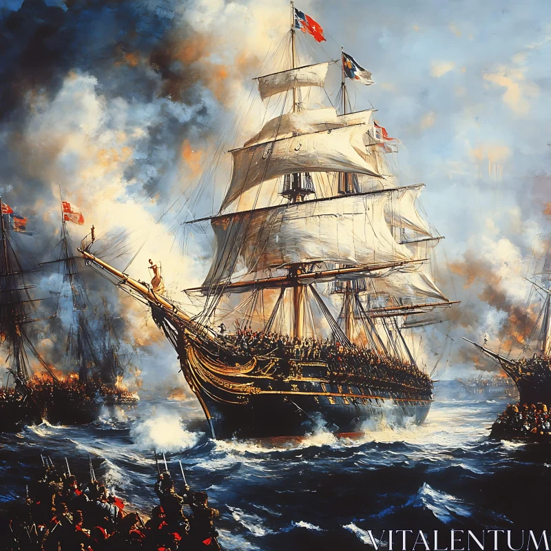 Intense Naval Engagement Depiction AI Image