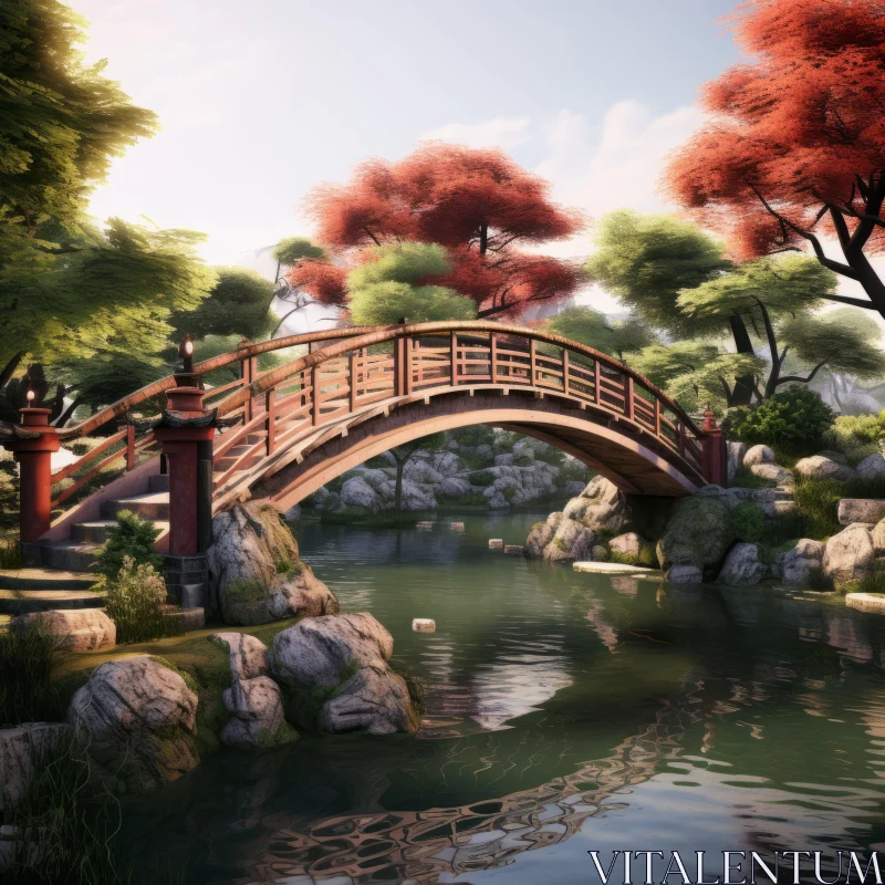 AI ART 3D Rendered Japanese Garden with Stone Bridge