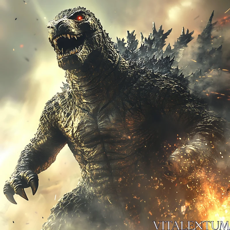 Towering Godzilla Amidst Flames AI Image