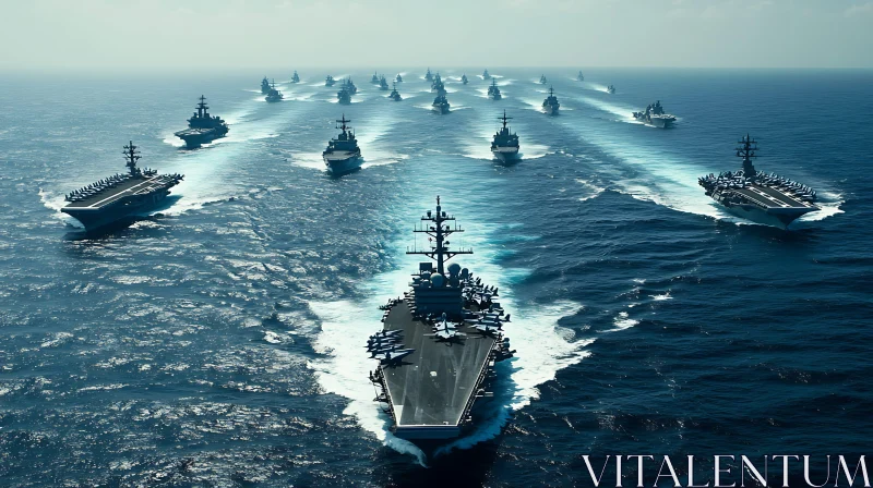 Impressive Formation of Naval Aircraft Carriers at Sea AI Image