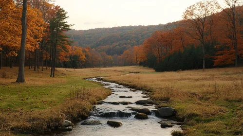 Autumn Stream and Forest Landscape