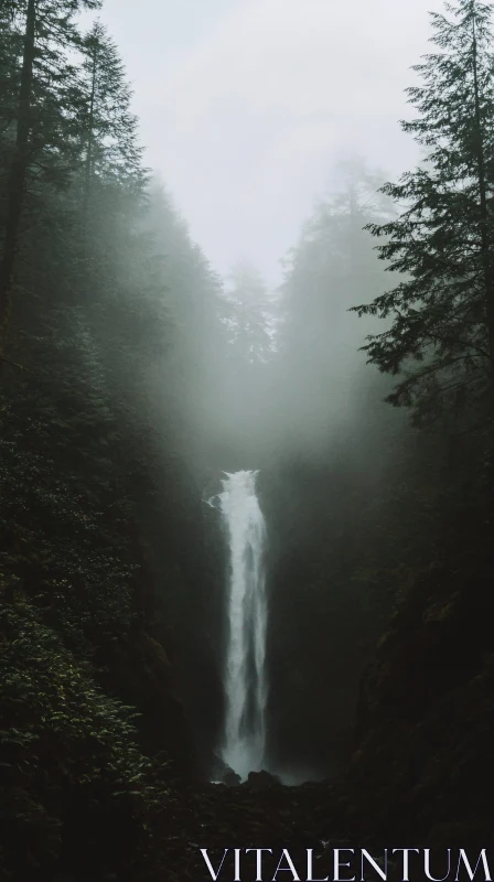 AI ART Misty Forest Waterfall