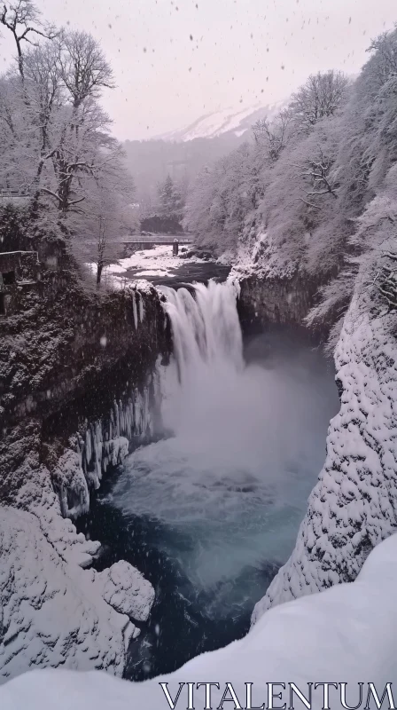 AI ART Snow-covered Landscape with Cascading Waterfall