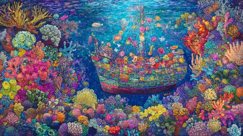 Colorful Underwater World with Shipwreck