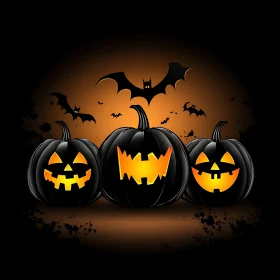 Eerie Pumpkins and Bats on Halloween Night