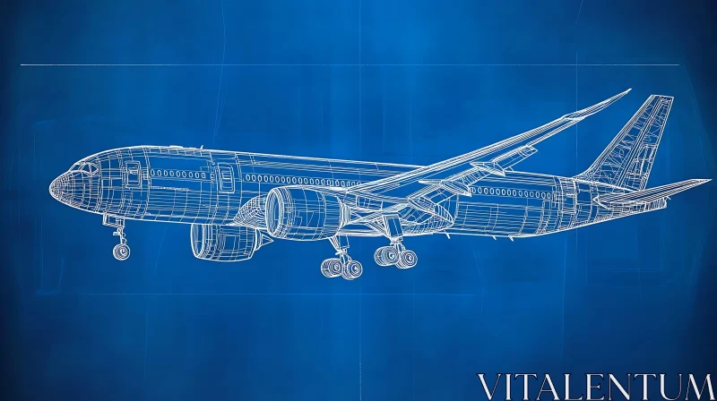 Detailed Blueprint of Passenger Airplane AI Image