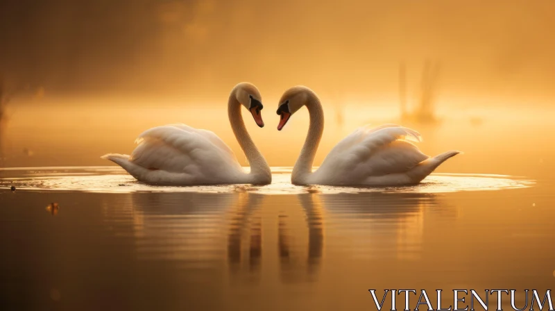 Romantic Swan Pair at Sunset - A Serene Symphony of Nature AI Image