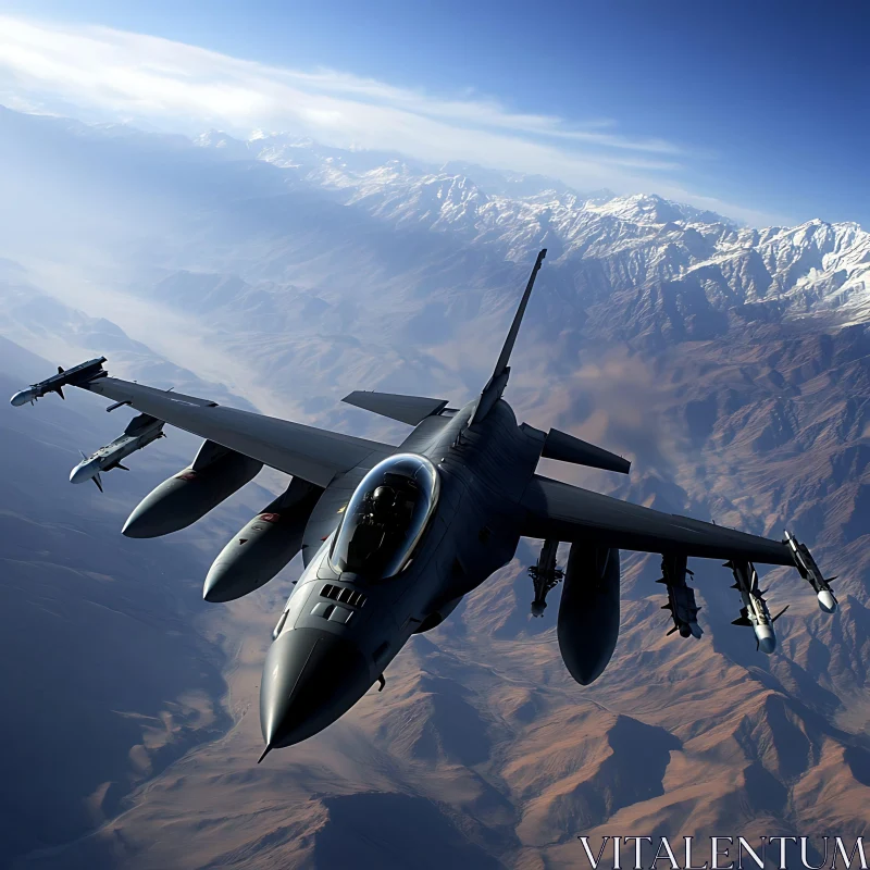 High-Altitude Jet Flight Above Mountains AI Image