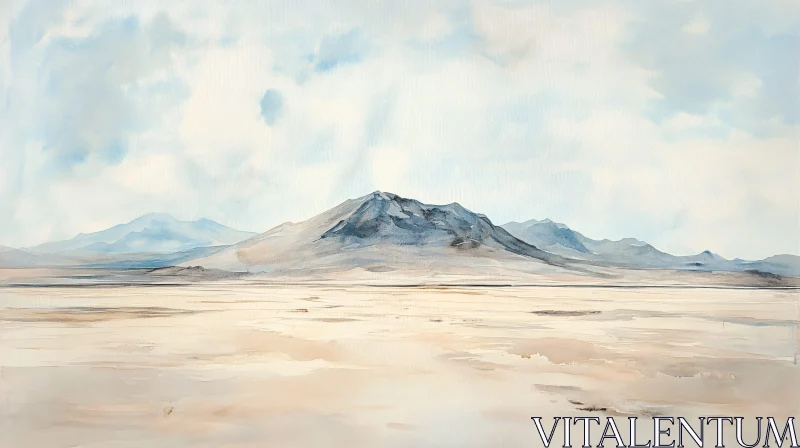 Serene Desert Landscape with Mountain Range AI Image